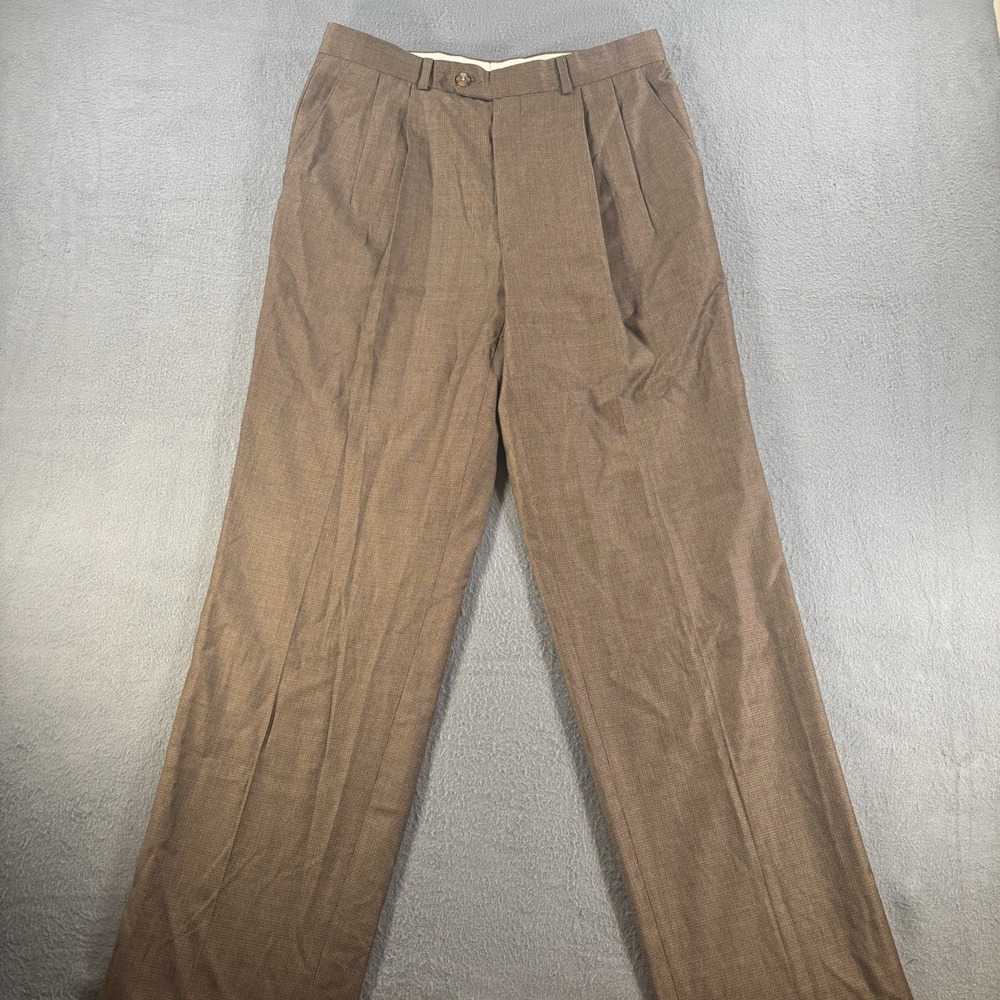 VTG Lauren Ralph Lauren Pleated Pants Mens 31x34 Wool Cashmere Houndstooth Brown